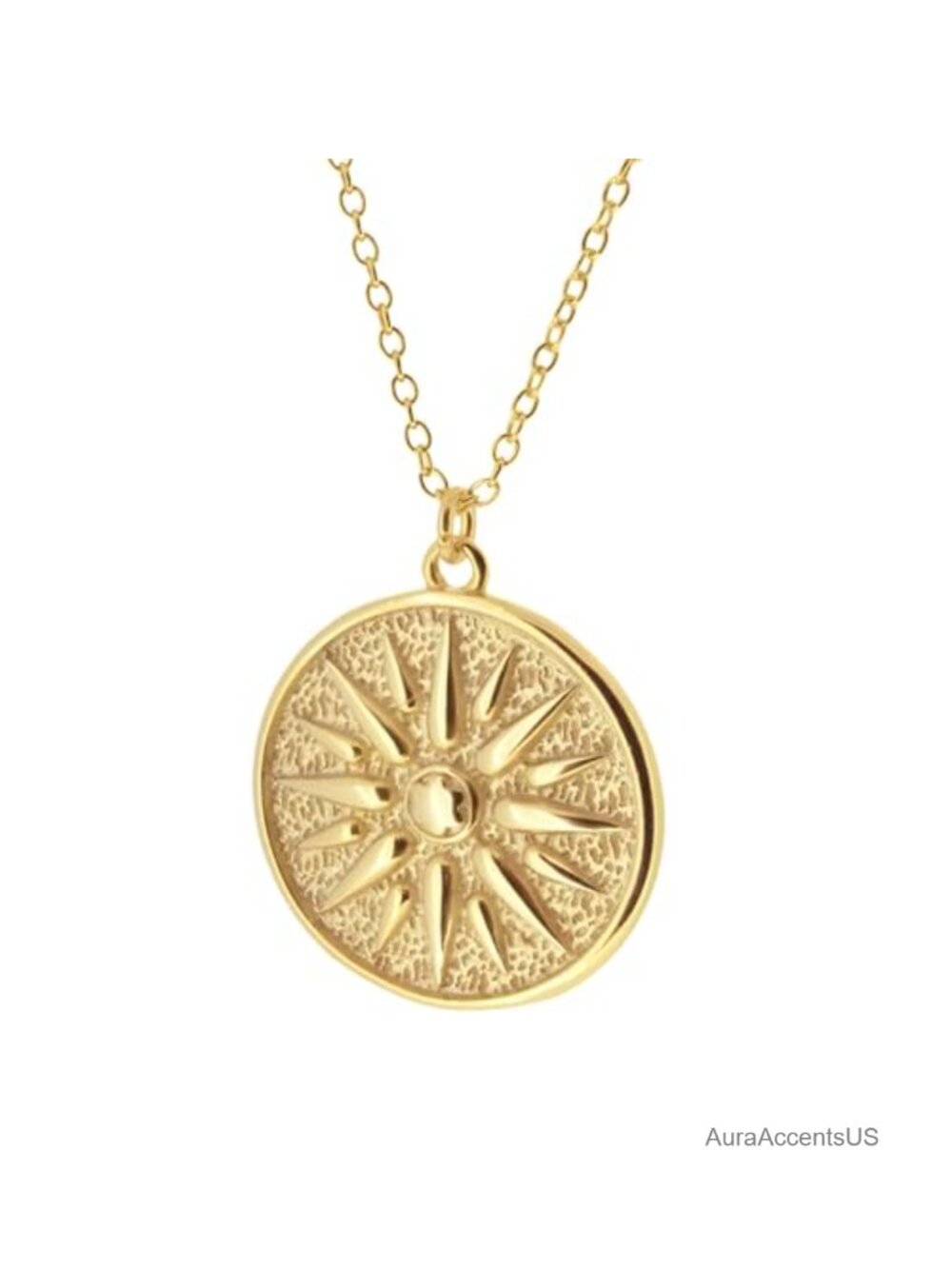 S925 Sterling Silver 18K Gold Plated Sun Pendant Necklace Adjustable Chain